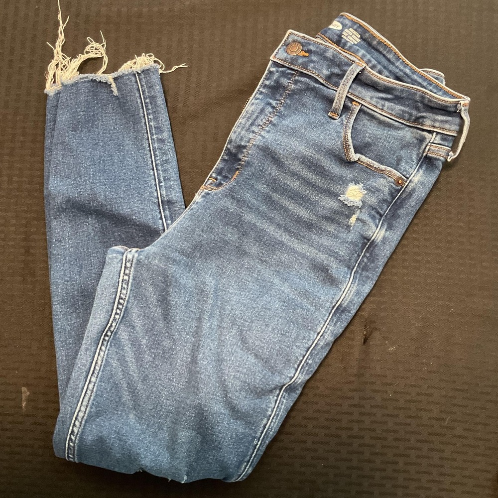 Old Navy Rockstar Super Skinny Jeans Womens 14 Blue High Rise Distressed Raw Hem